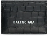 Balenciaga Cash Card Holder Crocodile Embossed Black