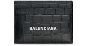 Balenciaga Cash Card Holder Crocodile Embossed Black