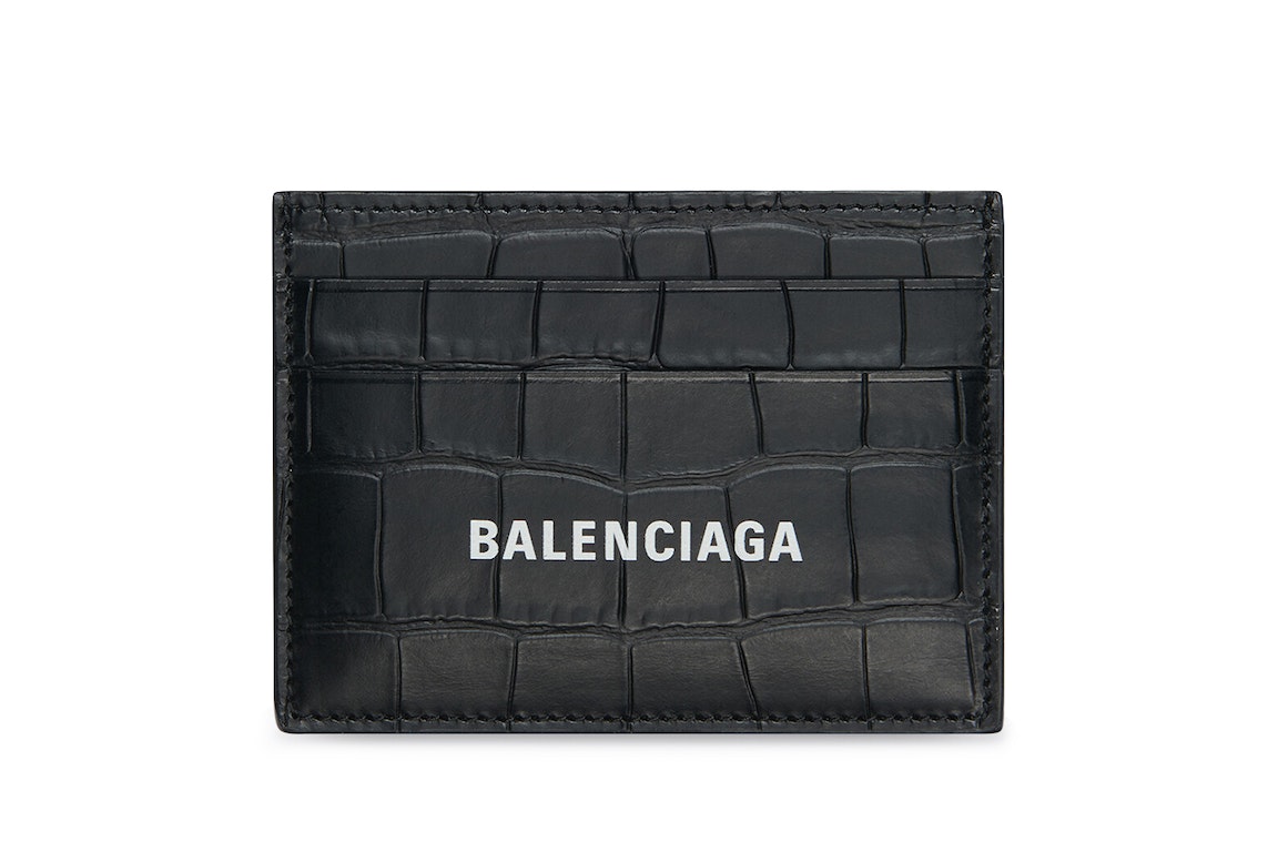 Pre-owned Balenciaga Cash Card Holder Crocodile Embossed Black