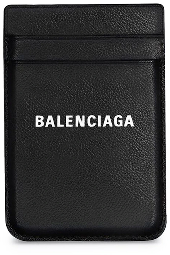 Balenciaga Cash Magnet (2 Card Slots) Phone Card Holder Black/White in  Grained Calfskin Leather - US
