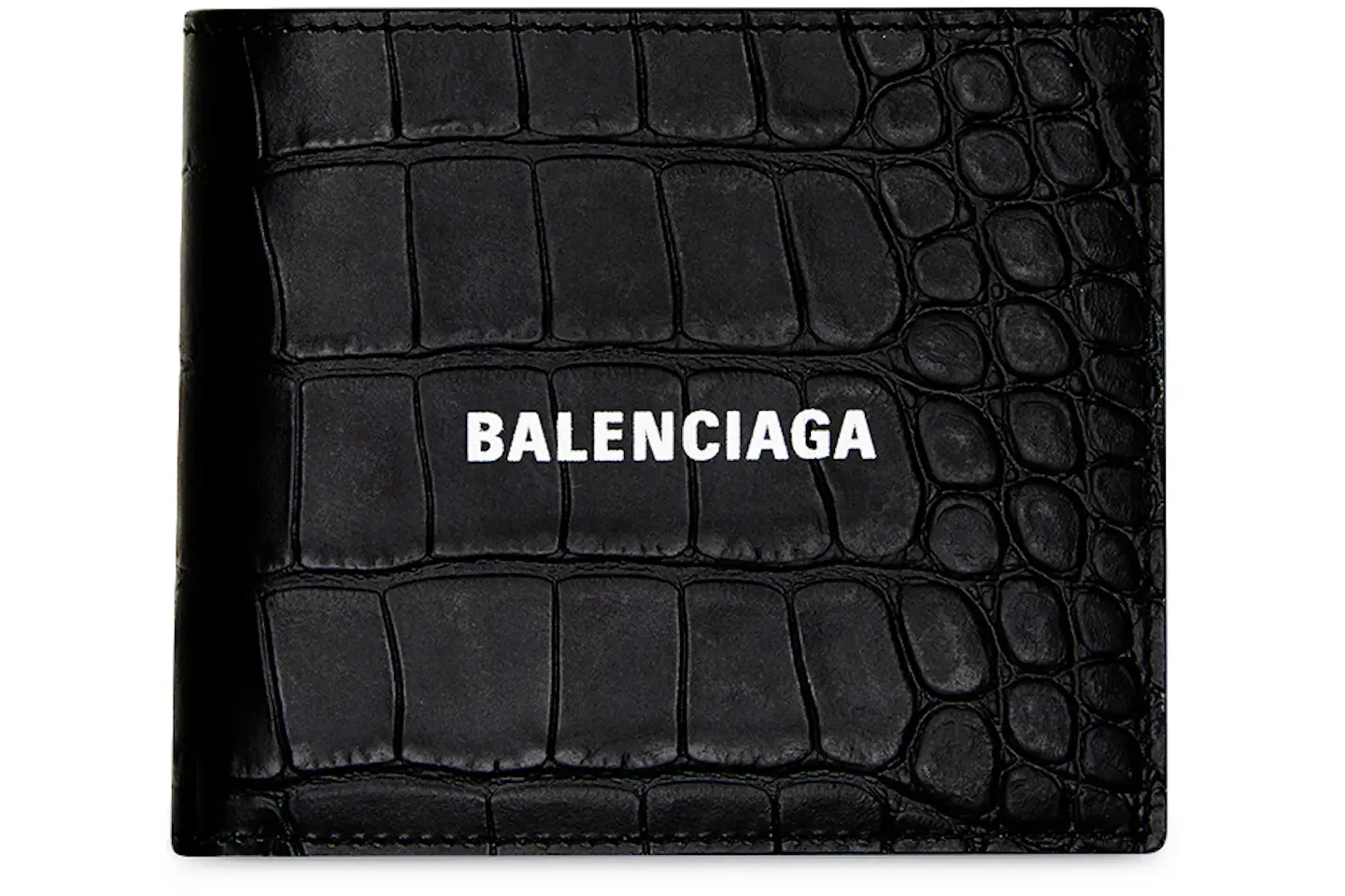 Balenciaga Cash Square Folded Coin Wallet Crocodile Embossed Black in ...