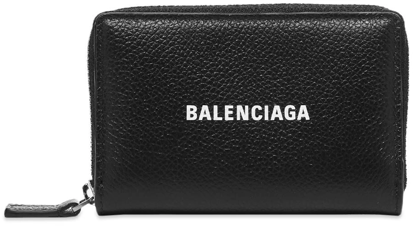 Balenciaga Cash Zip Card Holder Black/White in Grained Calfskin Leather ...