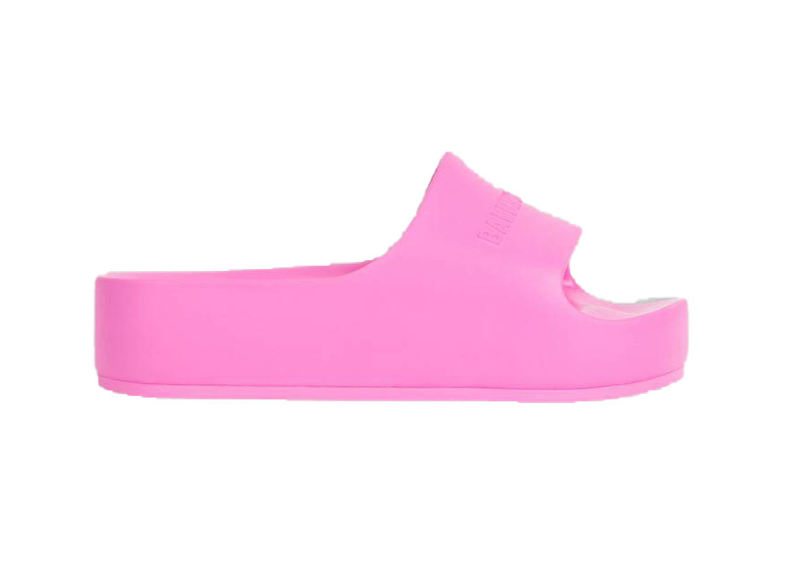Balenciaga Womens Logo Fluo Pink Pool Slides  Larizia