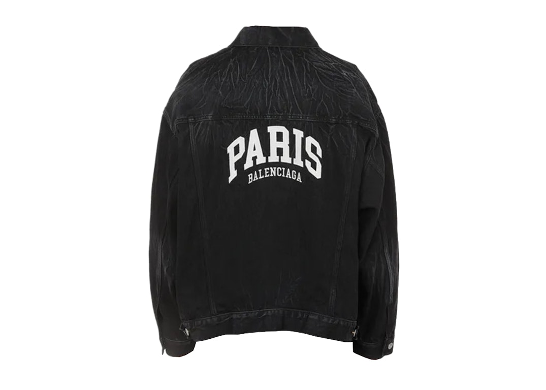Pre-owned Balenciaga Cities Paris Large Fit Denim Jacket Black/white