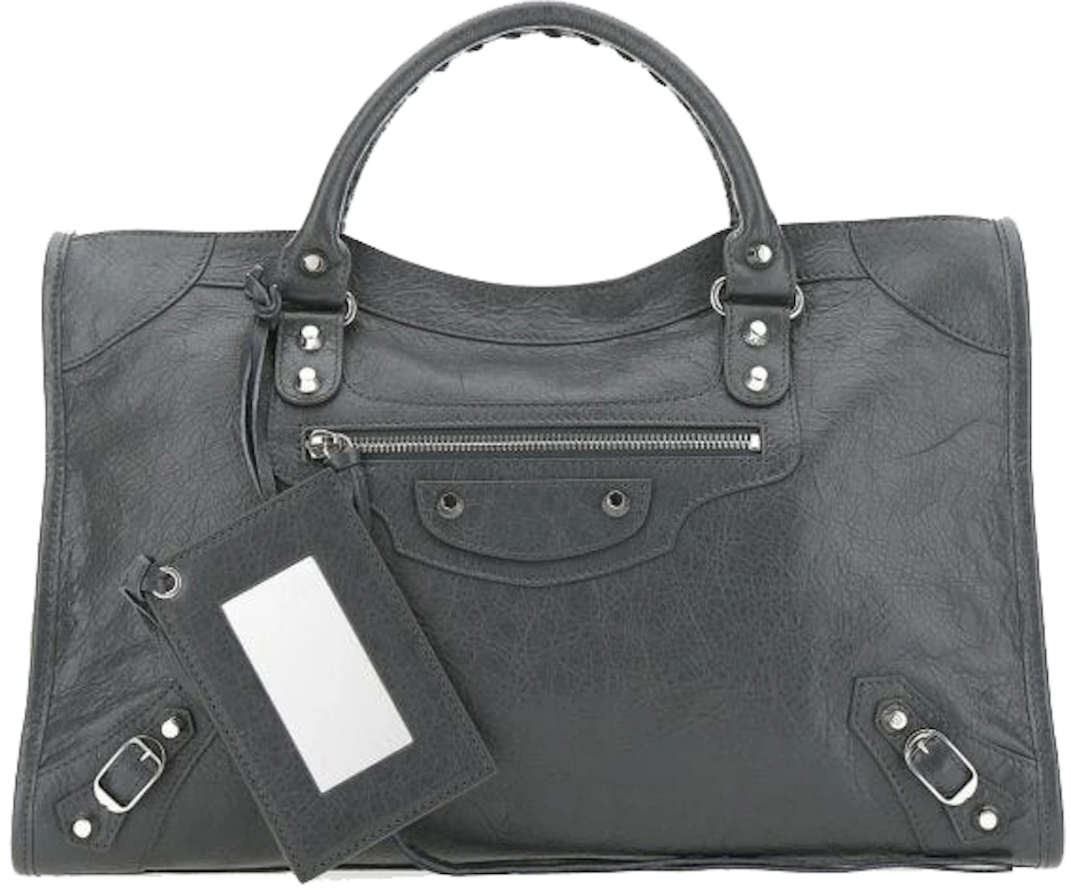 City Classic Handbag Gray Leather with Silver-tone - US