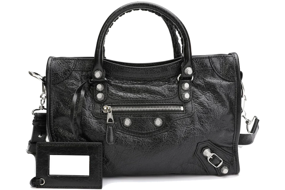 Balenciaga City Shoulder Bag Black in Lambskin with Silver-tone - US