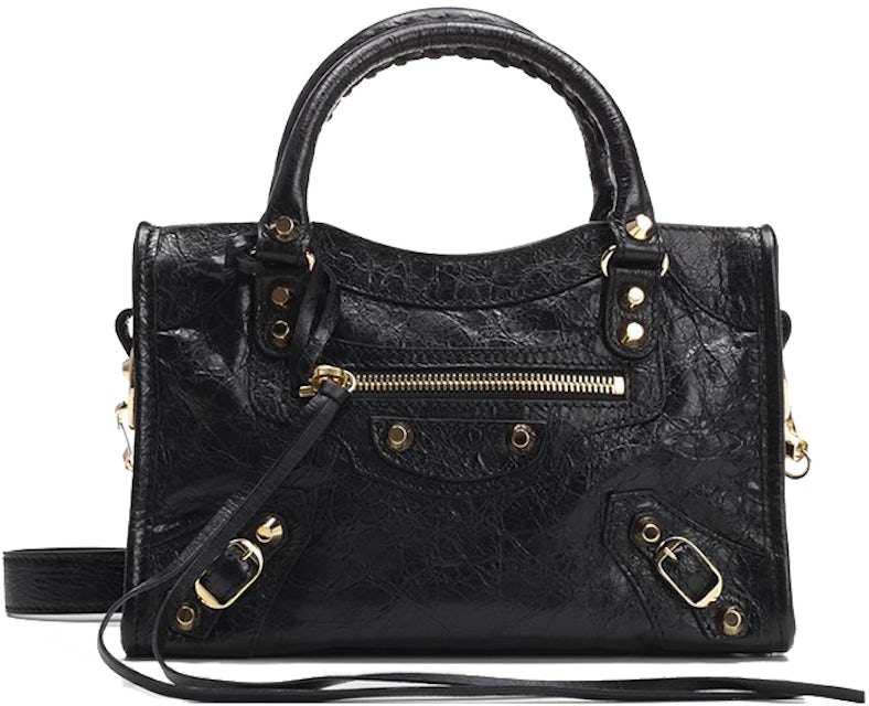 Balenciaga Classic City Bag Mini Black in Lamb Leather with Gold