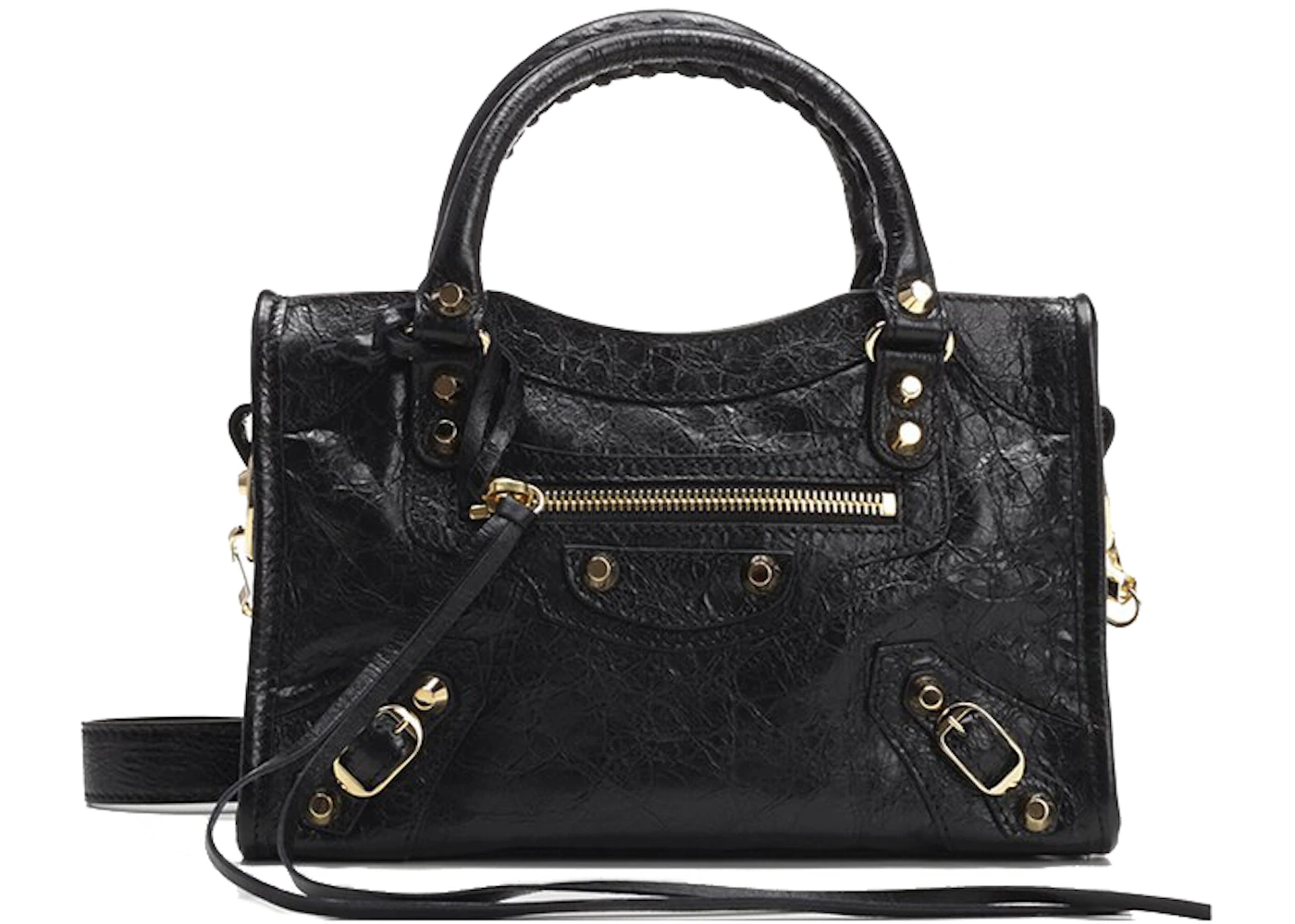 Balenciaga City Bag Mini Black in Lamb Leather with -