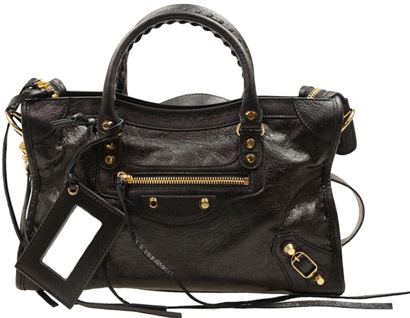 Balenciaga Classic Shoulder Bag Small Gold-tone Black in Lambskin Leather - US
