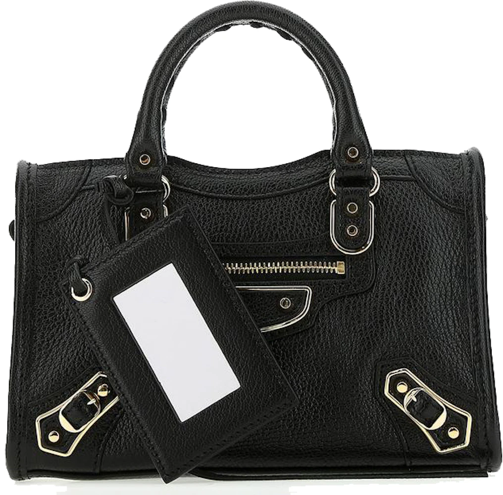 Balenciaga Classic City Top Handle Bag Nano Black in Lambskin Silver-tone