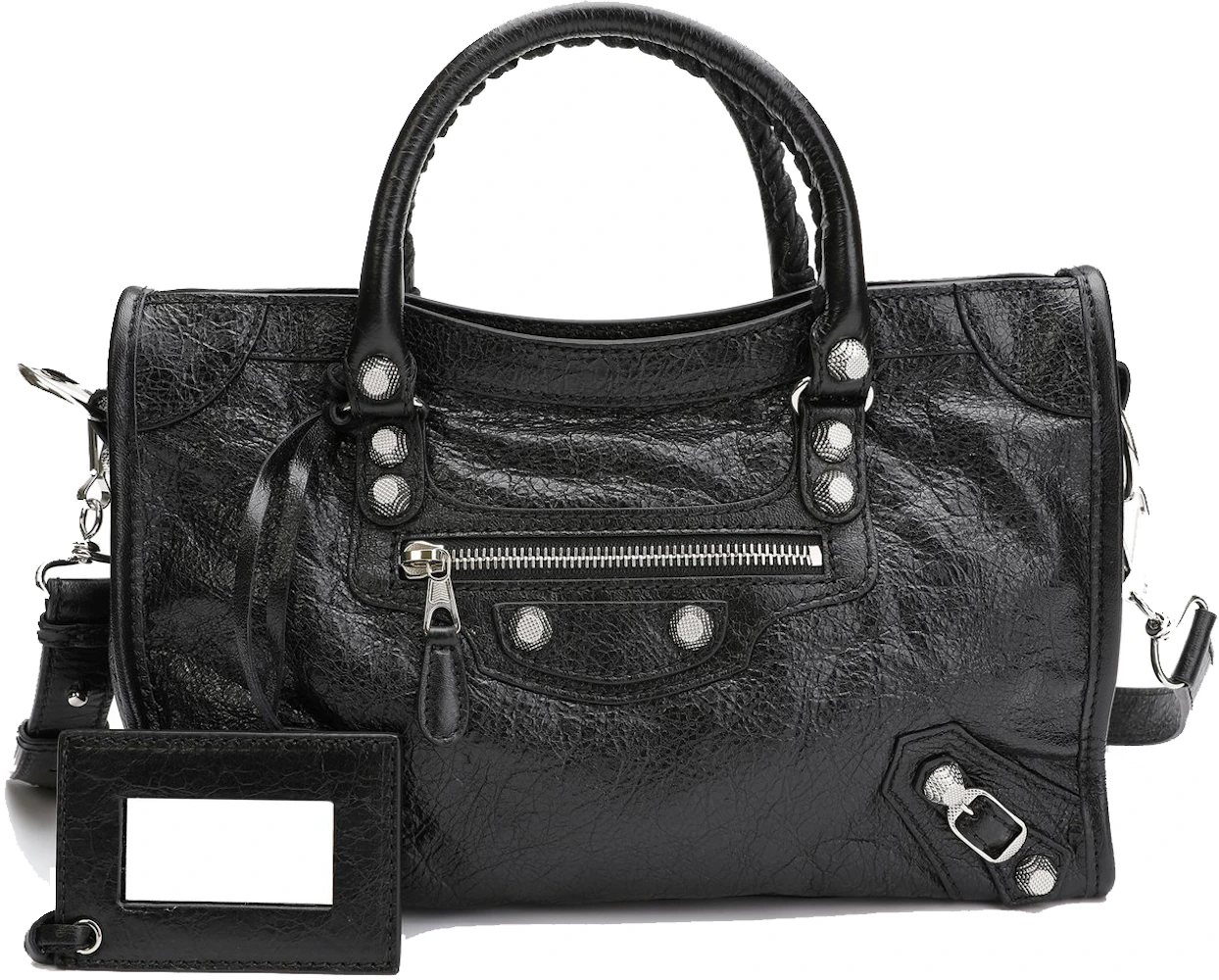 Balenciaga Giant City Shoulder Bag Black in Lambskin Silver-tone -