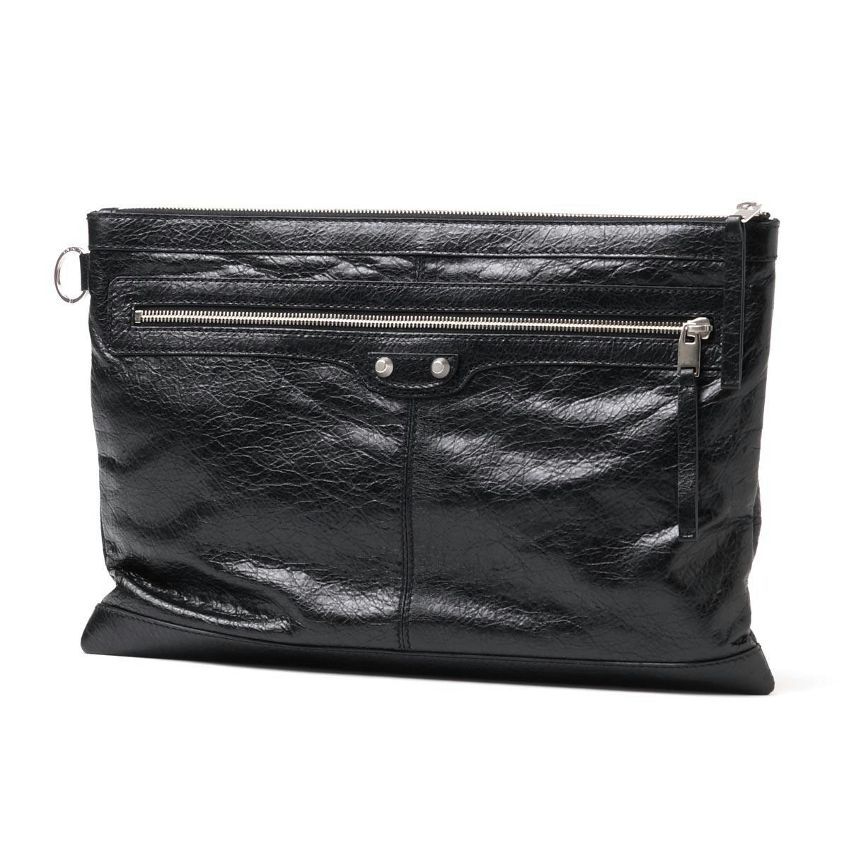 Balenciaga Clutch Oversized Black in Textured Leather with Palladium US