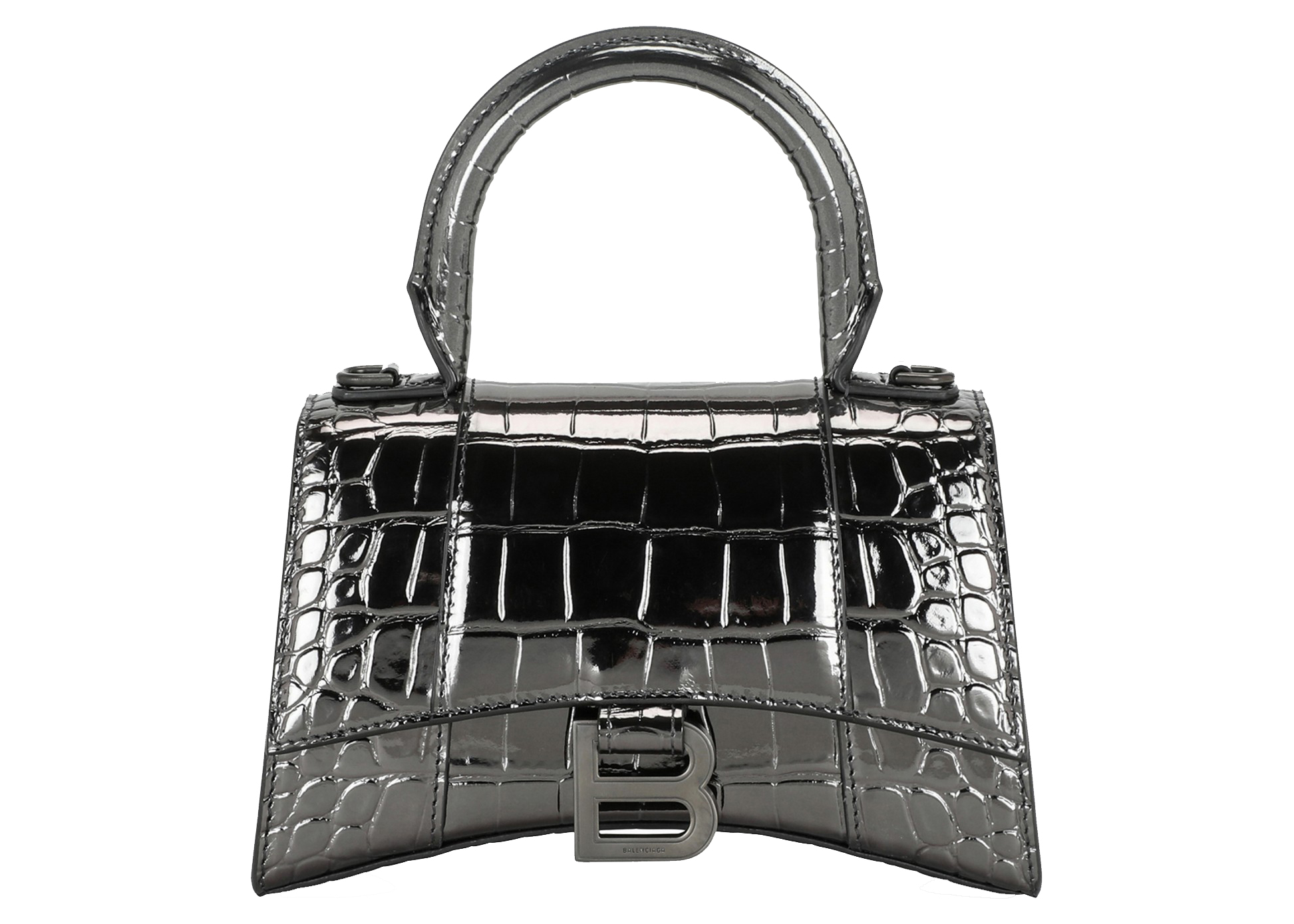 Balenciaga Dark Grey Croc Embossed Mirrored Leather Small Hourglass Top  Handle Bag Balenciaga  TLC