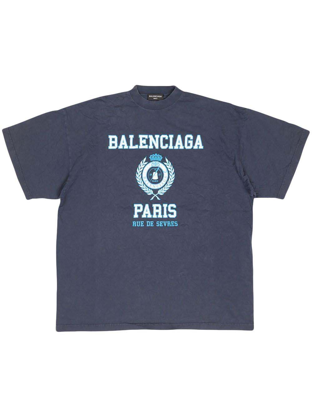 Balenciaga College Crest Crinkled T-shirt Ocean Blue メンズ - JP