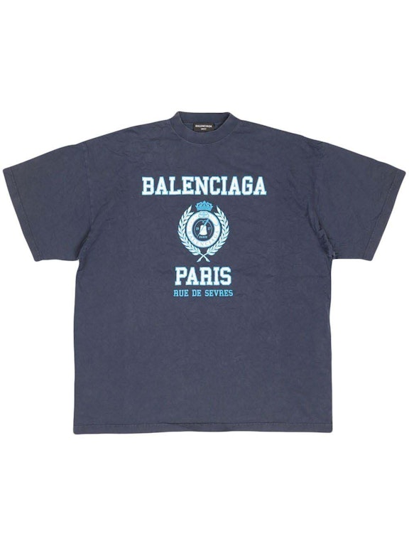 Pre-owned Balenciaga College Crest Crinkled T-shirt Ocean Blue