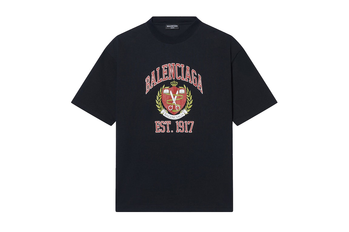 Pre-owned Balenciaga College Medium Fit T-shirt Black/red/white