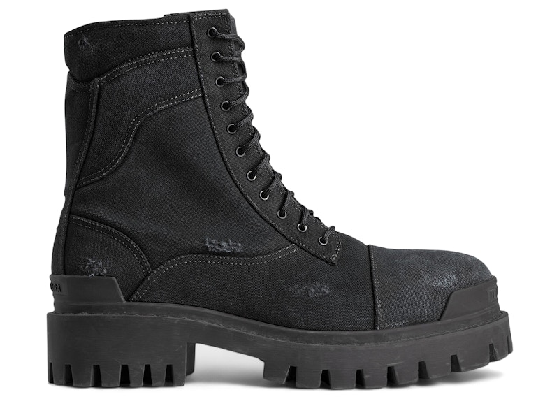 Balenciaga Combat Strike Boot Black Cotton Canvas Hombre - 845015
