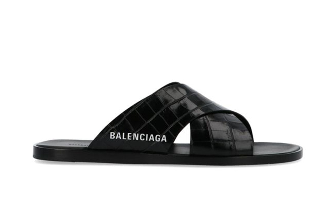 Pre-owned Balenciaga Cosy Sandal Crocodile Embossed Black