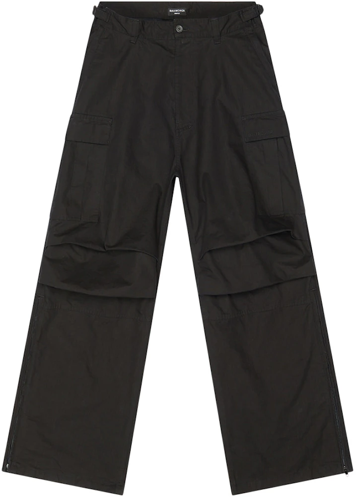 Balenciaga Cotton Ripstop Pulled Cargo Large Fit Pants Black Men's ...
