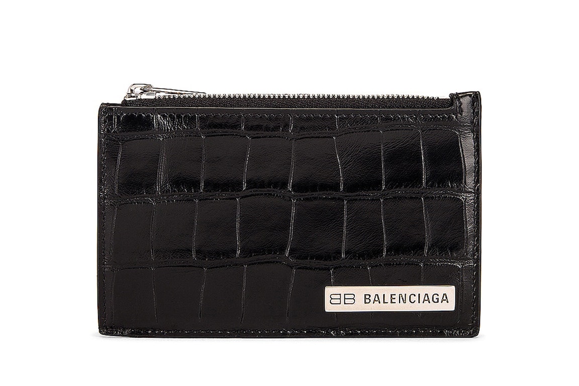 Pre-owned Balenciaga Croc Embossed (5 Card Slot) Coin Card Holder Black