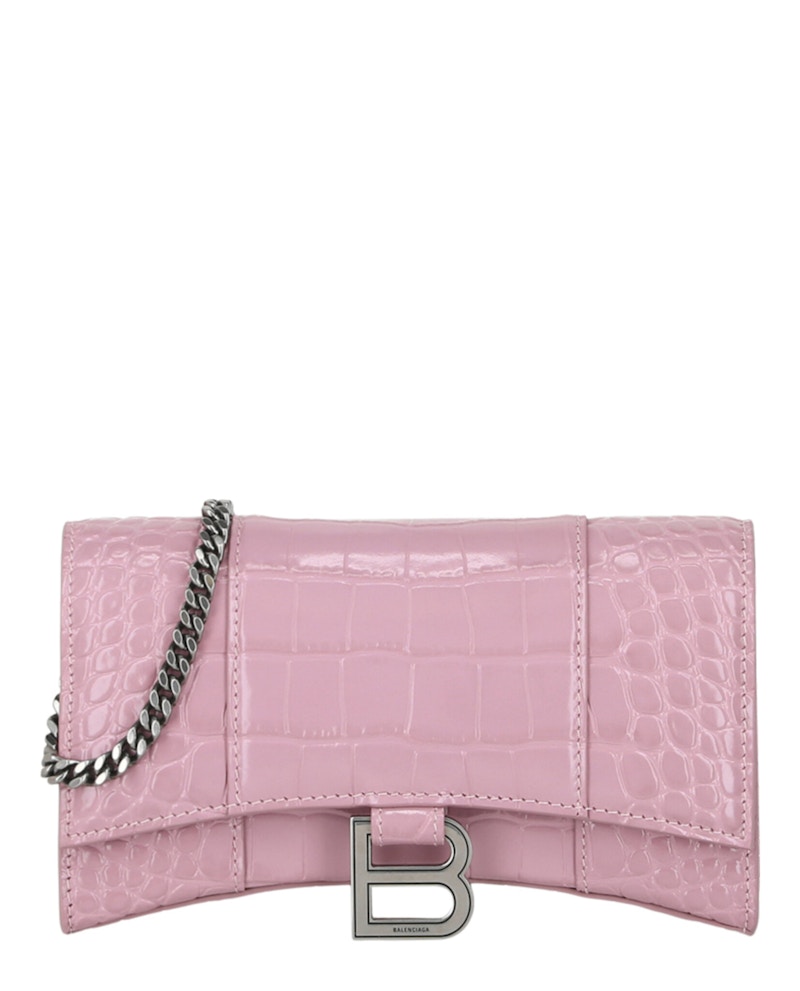 Balenciaga Croc Embossed Hourglass Wallet On Chain Pink in
