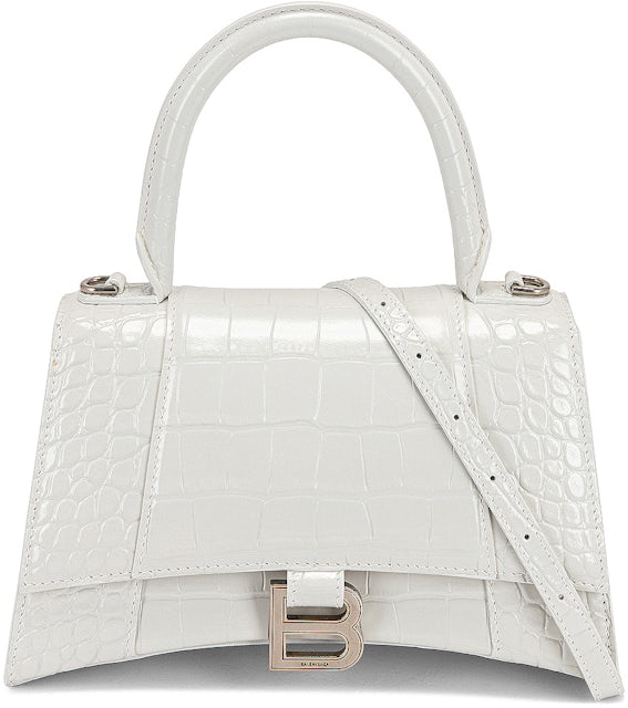Balenciaga Crocodile Embossed Hourglass Top Handle Small White in Calfskin  Leather with Gold-tone - US