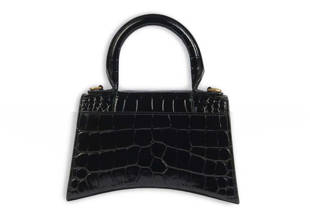 Pre-owned Balenciaga Crocodile Embossed Hourglass Top Handle Xs Black
