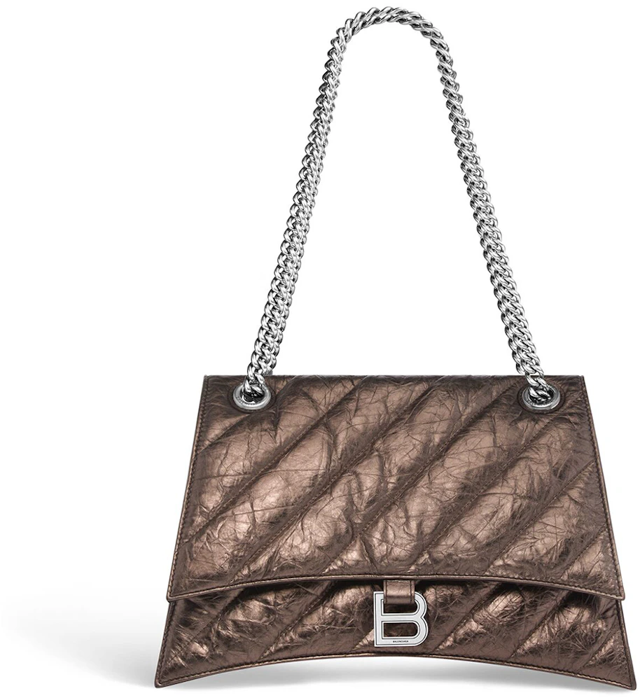 Balenciaga Crused Quilted Medium Chain Bag Metallized Bronze in Leather ...