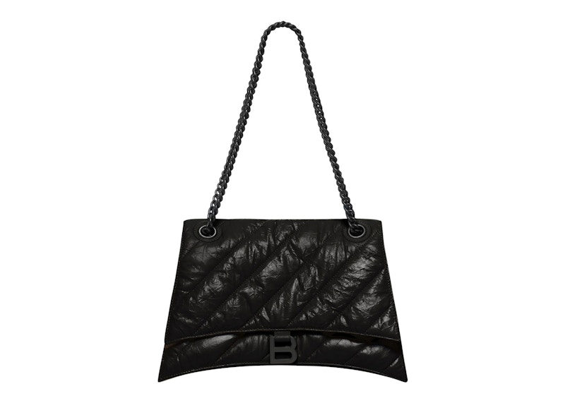 Balenciaga Crush Chain Shoulder Bag Medium Quilted Black Black in