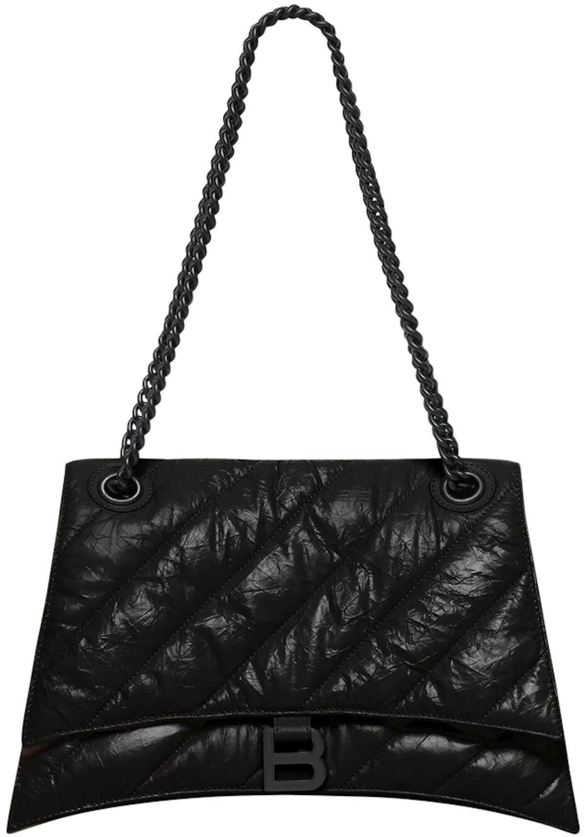 Balenciaga Crush Chain Shoulder Bag Medium Quilted Black/Black in ...