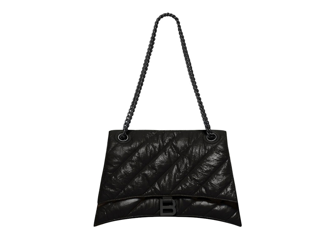 Pre-owned Balenciaga Crush Chain Shoulder Bag Medium Quilted Black/black