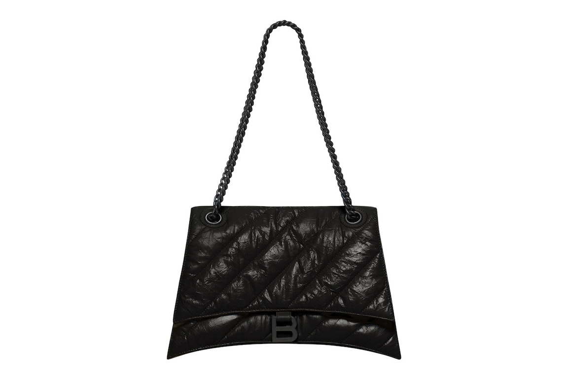 Pre-owned Balenciaga Crush Chain Shoulder Bag Medium Quilted Black/black