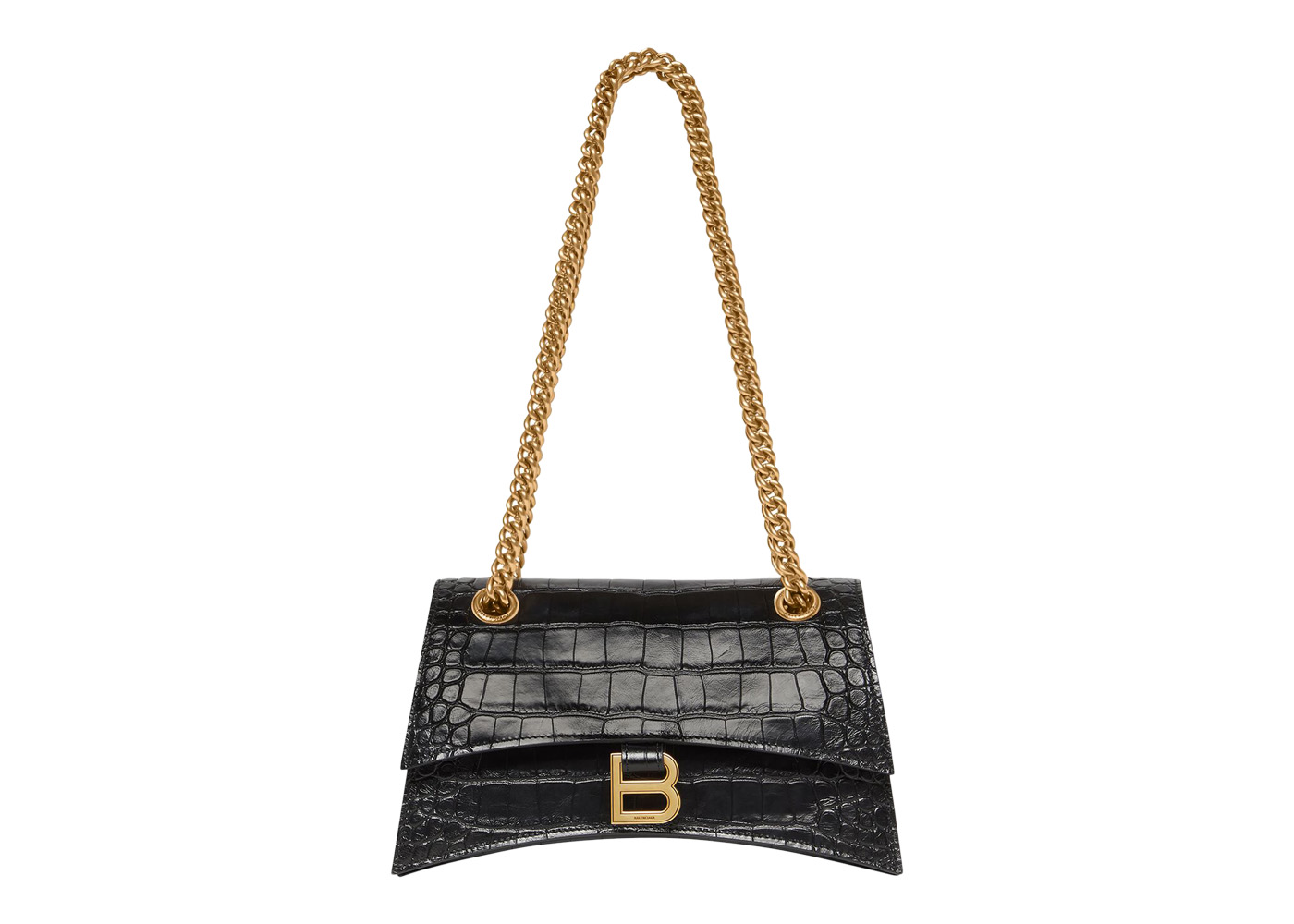 Balenciaga Crush Chain Shoulder Bag Small Crocodile Embossed Black