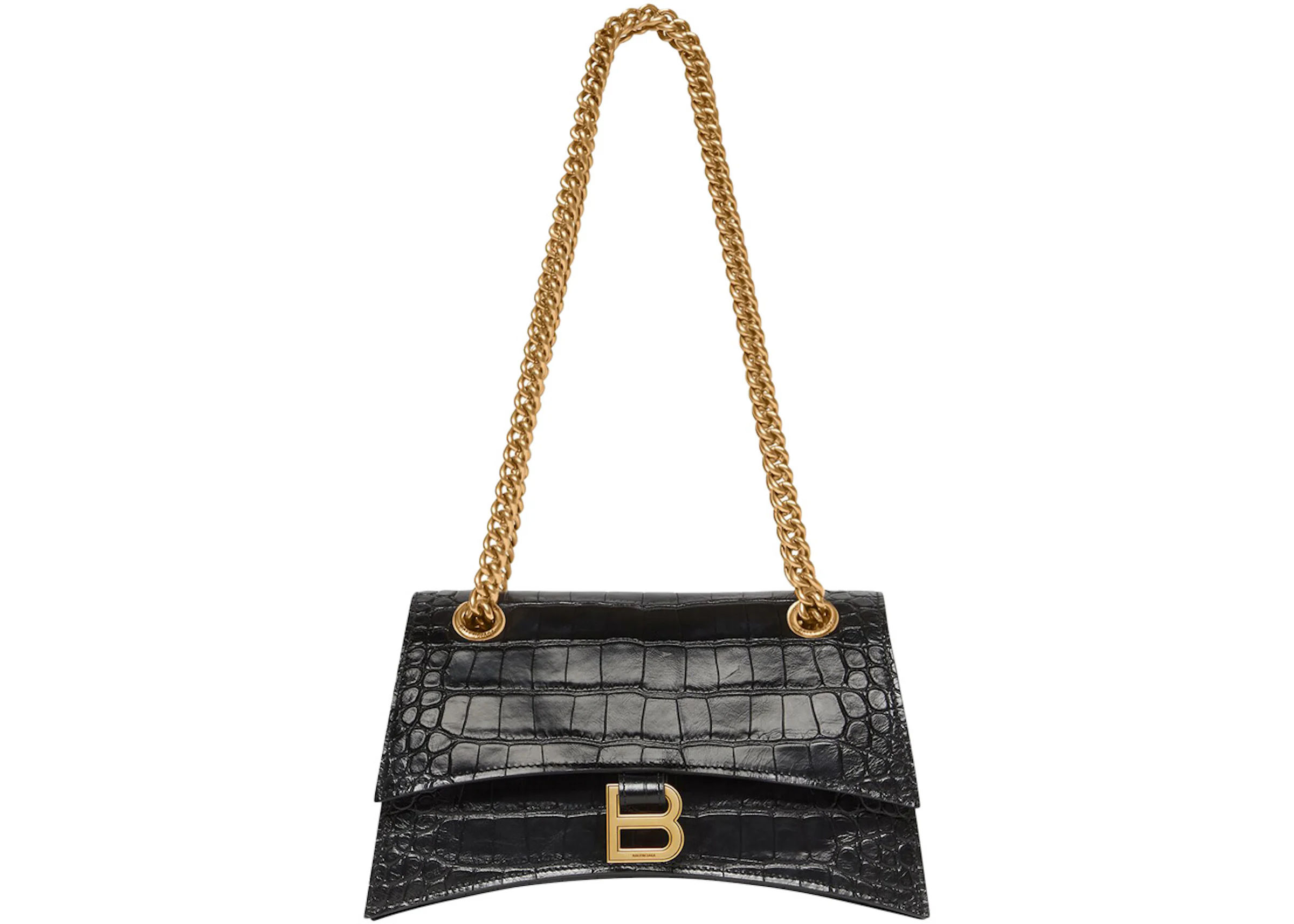 Balenciaga Crush Chain Shoulder Bag Small Crocodile Embossed Black in ...