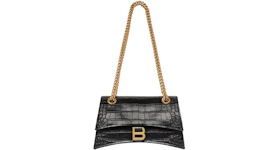 Balenciaga Crush Chain Shoulder Bag Small Crocodile Embossed Black