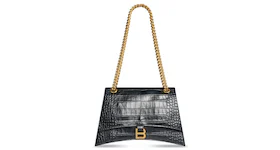 Balenciaga Crush Crocodile Medium Chain Bag Black