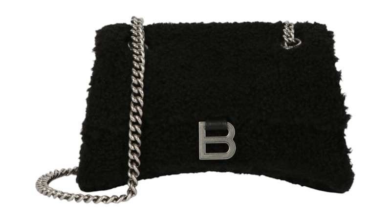 値下げしました！早い者勝ち！BALENCIAGA シュシュ 新品未使用！！ Balenciaga Crush Faux Shearling Small Chain Bag Black - JP