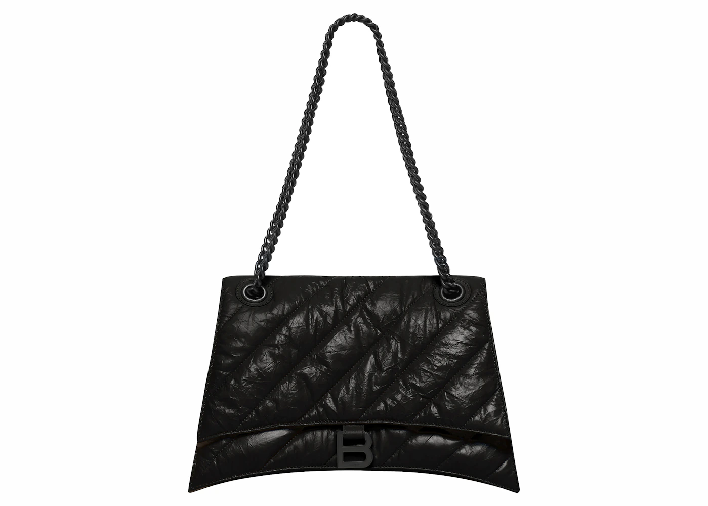 Balenciaga Crush Medium Chain Quilted Bag Black in Crushed Calfskin ...