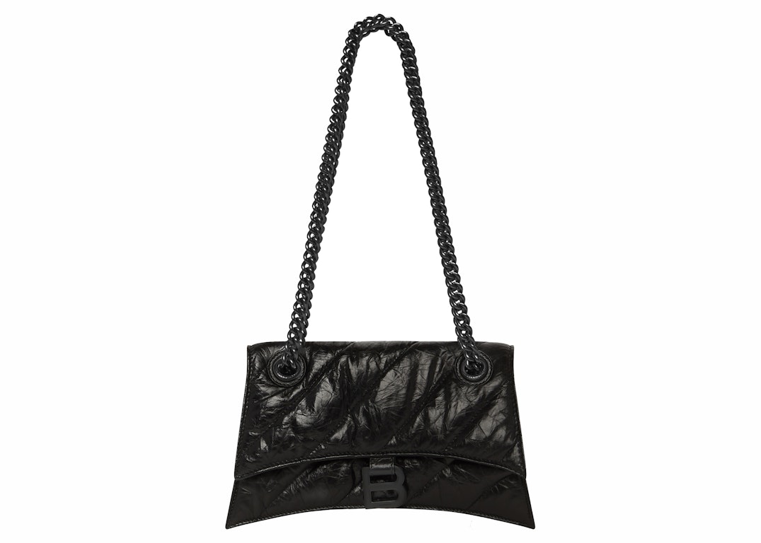 Pre-owned Balenciaga Crush Small Chain Quilted Bag Black
