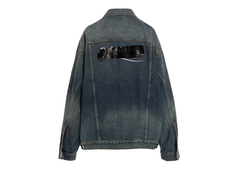 Balenciaga Denim Oversized Censored Logo Embroidery Patch Jacket 