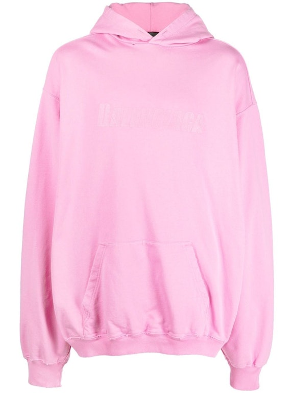 Pre-owned Balenciaga Destroyed Logo-print Hoodie Pink