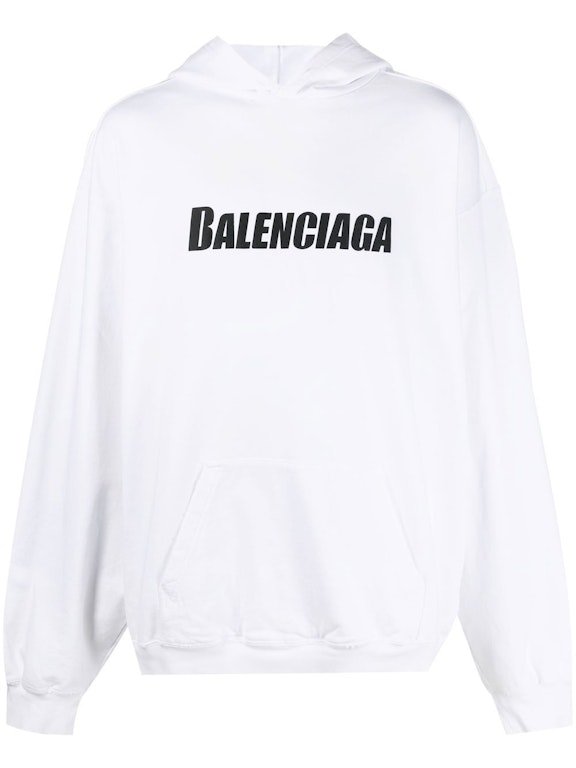 Pre-owned Balenciaga Destroyed Logo-print Hoodie White/black