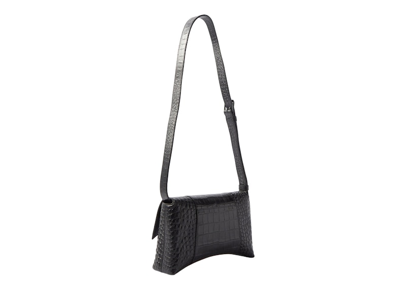 Balenciaga Downtown Shoulder Bag XS Crocodile Embossed Black/Black In ...