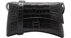 Balenciaga Downtown Shoulder Bag XS Crocodile Embossed Black/Black