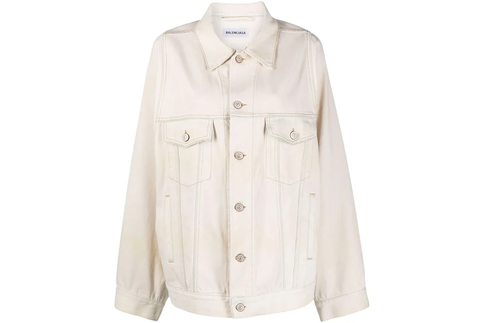 Balenciaga Drop Shoulder Oversized Sleeve Denim Jacket Light Beige - US