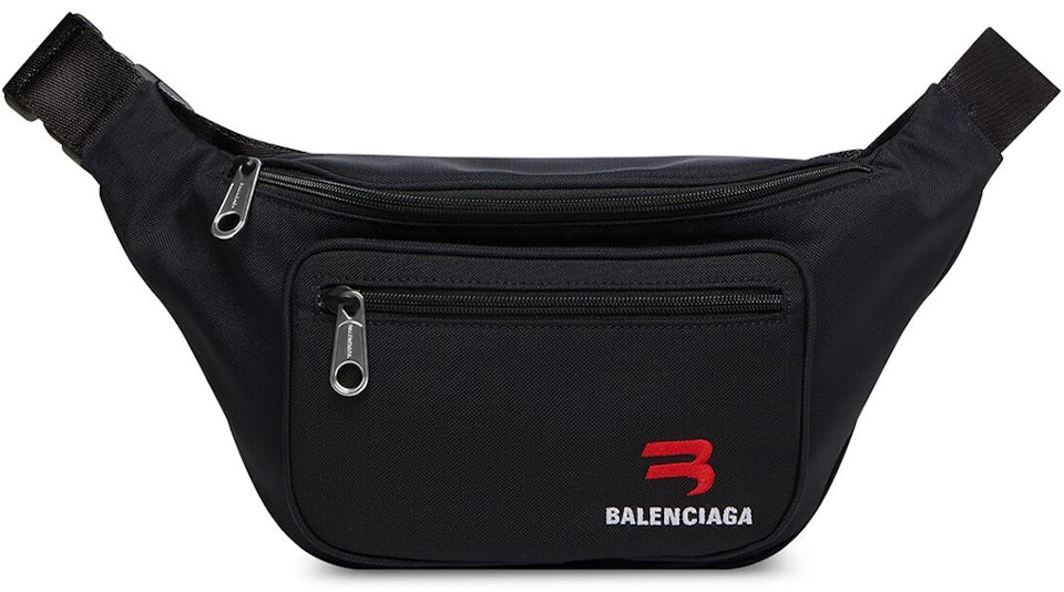Balenciaga Explorer Sporty B Logo Embroidered Beltpack Black in Recycled Nylon with Silver-tone -