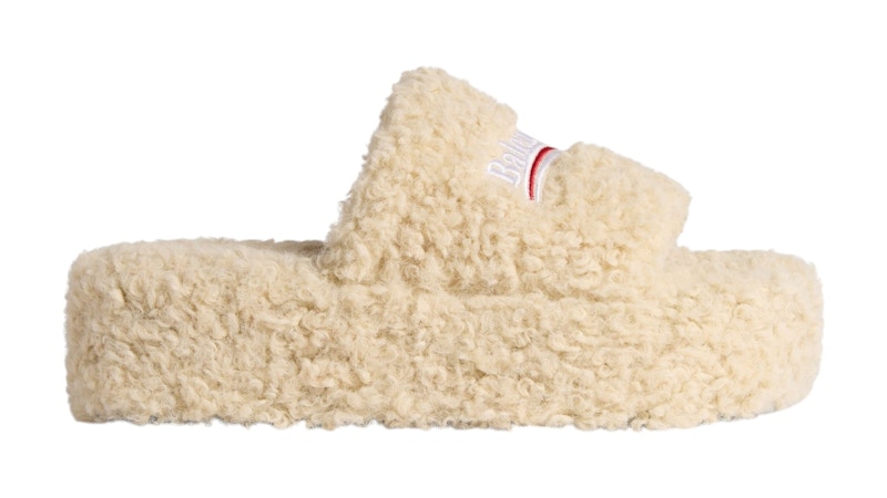 Balenciaga Furry Platform Sandal Beige White Red - 762826