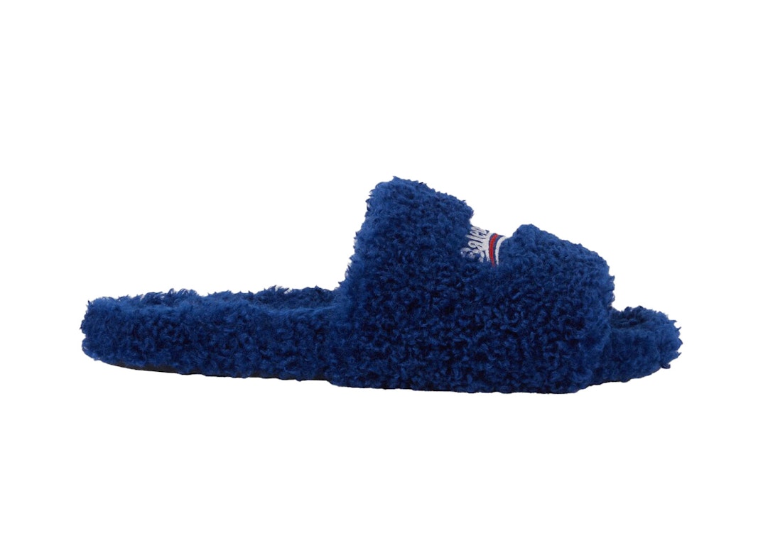 Pre-owned Balenciaga Furry Slide Blue In Blue/white/red