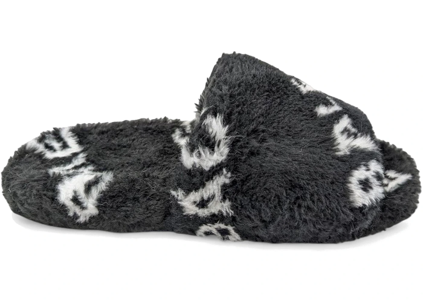 Balenciaga Furry Slide Fake Fur Logo Allover Black White Men's