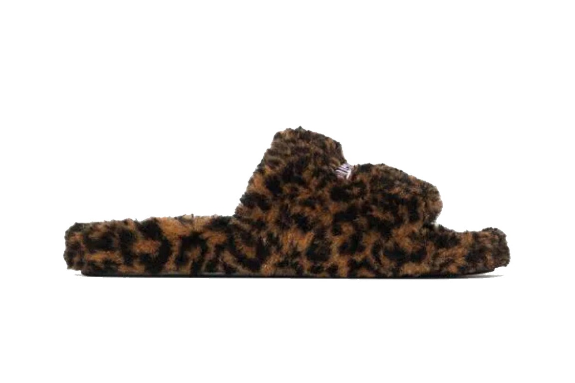 Pre-owned Balenciaga Furry Slide Leopard Brown Black In Brown/black